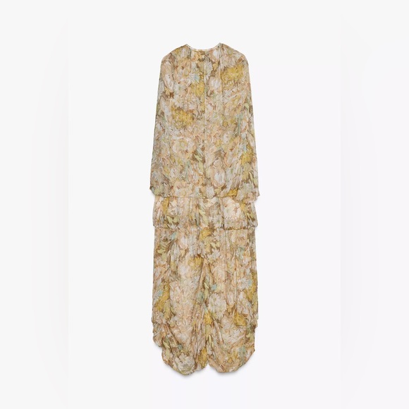 Zara Floral Chiffon Dress with Asymmetrical Hem bohemian hippie summer fall - Picture 9 of 10